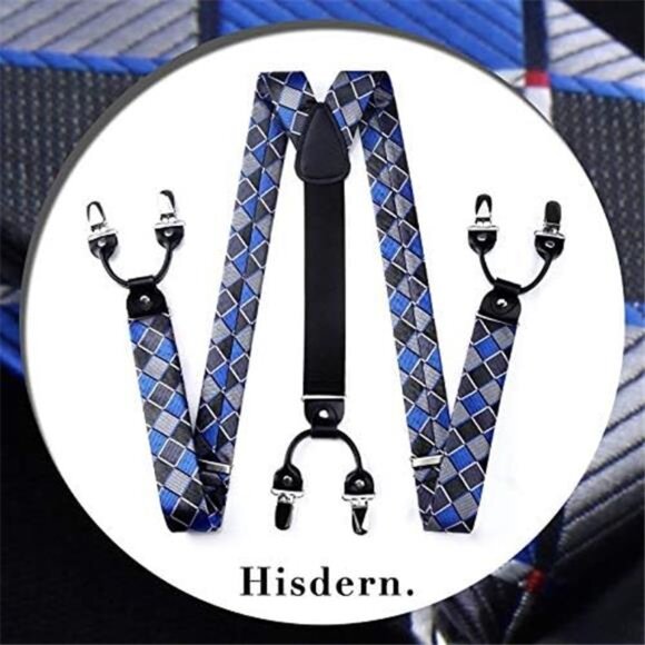 HISDERN Bow Tie and Suspenders for Men Suspender and Bowtie Handkerchief Set - Picture 2 of 14